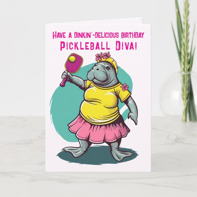 Cartão De Festividades Pickleball Diva com manateado Aniversário (Frente)