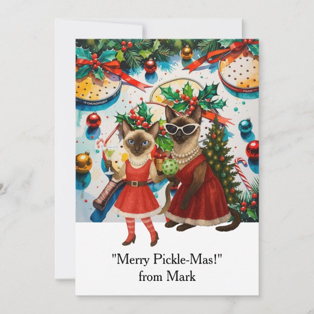 Cartão De Festividades PICKLEBALL Natal com texto "Pickle-Mas-Feliz"! (Frente)