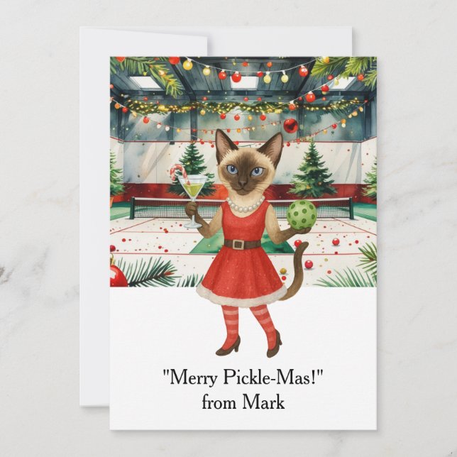 Cartão De Festividades PICKLEBALL Natal com texto "Pickle-Mas-Feliz"! (Frente)