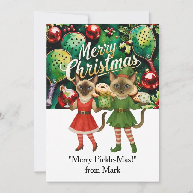 Cartão De Festividades PICKLEBALL Natal com texto "Pickle-Mas-Feliz"! (Frente)