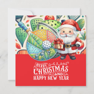 Cartão De Festividades Pickleball Natal temido com Papai Noel