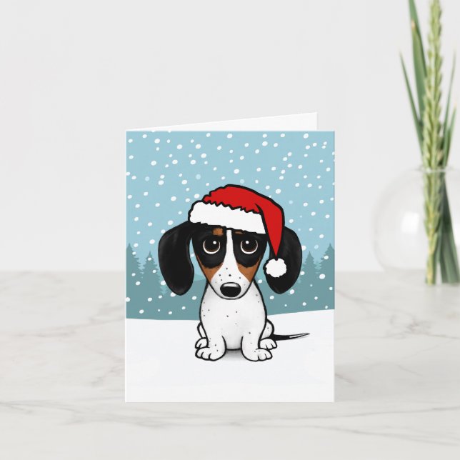 Cartão De Festividades Piebald Dachshund Papais noeis Wiener Dog Natal (Frente)