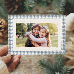 Cartão De Festividades Pied-de-poodle azul claro moldura três foto Natal