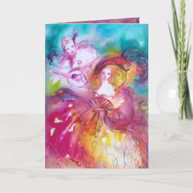 Cartão De Festividades PIERROT E ARLECCHINA Venetian Carnaval, (Frente)