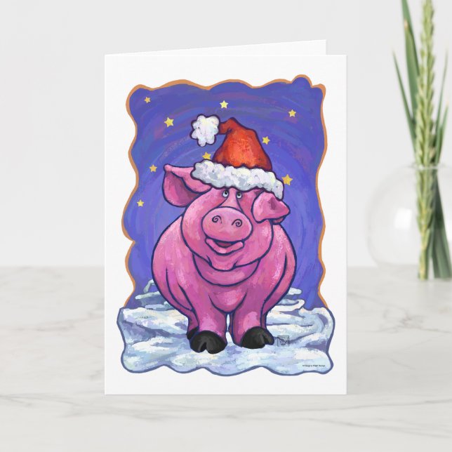 Cartão De Festividades Pig Christmas (Frente)
