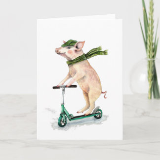 Cartão De Festividades Piggy on a scooter