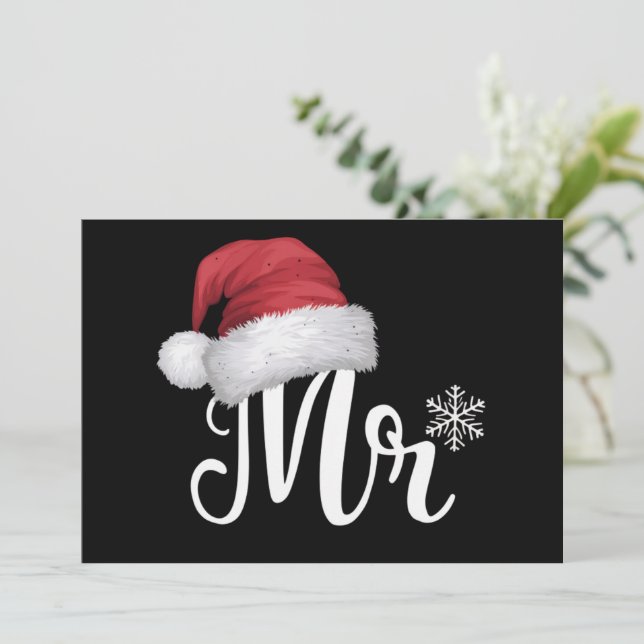 Cartão De Festividades Pijamas de Natal Combinando para Casais Sr. Claus  (Em pé/Frente)