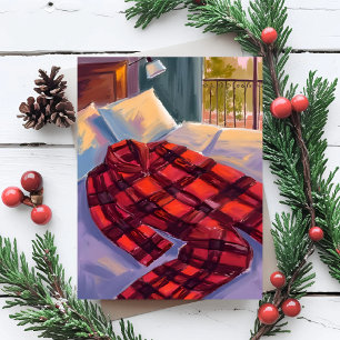 Cartão De Festividades Pijamas de Natal Xadrez Vermelho