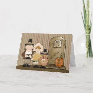 Cartão De Festividades Pilgrims and Turkey, Thanksgiving