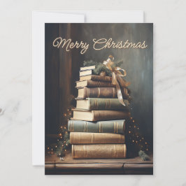 Cartão De Festividades Pilha de livros antigos com decorações de Natal