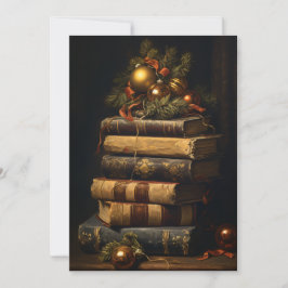 Cartão De Festividades Pilha de Vintage de Livros com Decoração de Natal