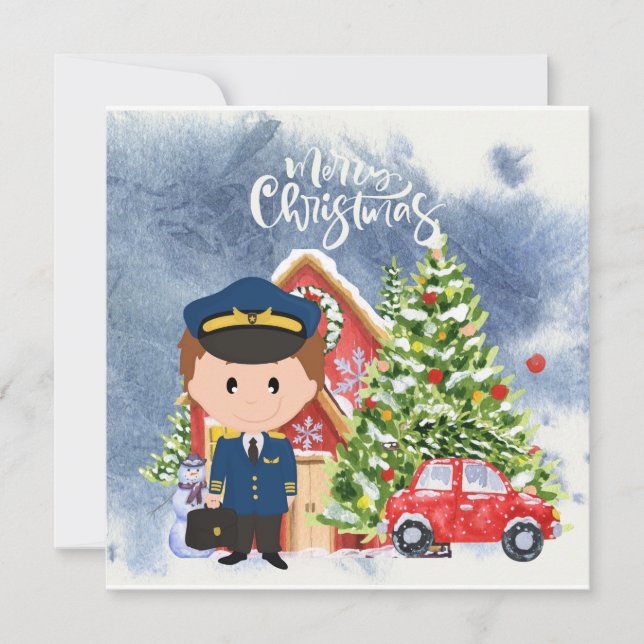 Cartão De Festividades Piloto Holiday Flight Home: Cena de Natal do Pilot (Frente)
