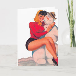 Cartão De Festividades Pin-Up Girl and Classic Snow Man Card