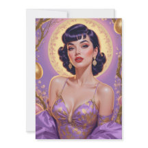 Pin-Up Morena Ovos da Páscoa Dourados e Roxos