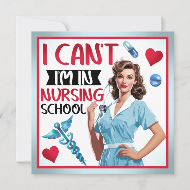 Cartão De Festividades Pin-up Nostálgica Fofa de Enfermagem na Escola de  (Frente)