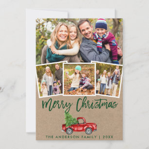 Cartão De Festividades Pincel Kraft Verde Script Caminhão Vintage 4 Foto