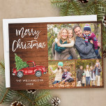 Cartão De Festividades Pincel Rosto Vermelho 3 Foto Madeira de Natal<br><div class="desc">Roteiro Pincel Moderno Watercolor Vintage Red Truck com Árvore de Natal - Feliz Família 3 Cartão com fotos de Natal - Madeira russa do País</div>