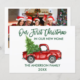 Cartão De Festividades Pincel Script Truck Primeiro Natal Nova Foto Home