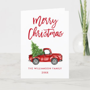 Cartão De Festividades Pincel Script Vintage Caminhão de Natal Dobro Ver