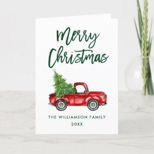 Cartão De Festividades Pincel Script Vintage Truck Fold Green
