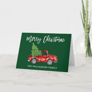 Cartão De Festividades Pincel Script Vintage Truck Fold Green