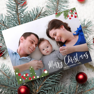 Cartão De Festividades Pine Berry Botânico Feliz Feriado de Natal