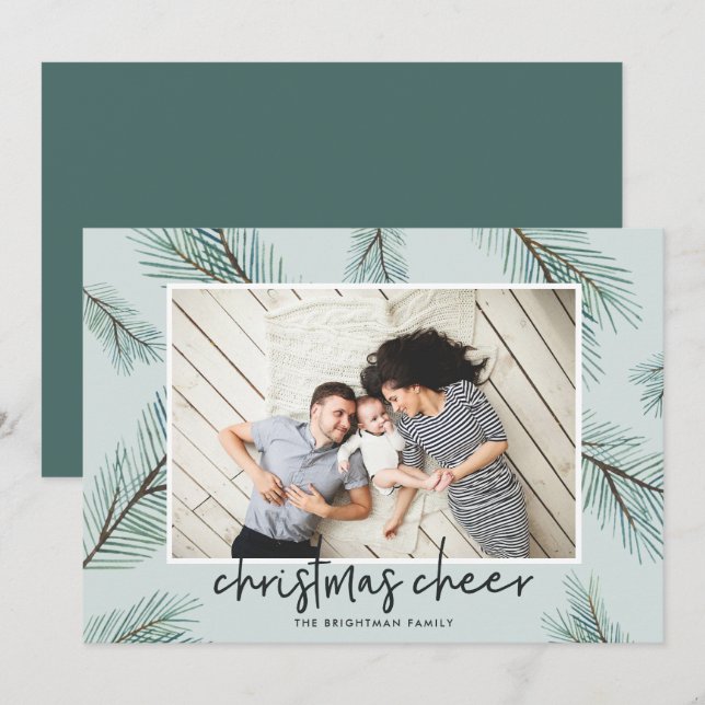 Cartão De Festividades Pine Boughs | Foto de Natal (Frente/Verso)