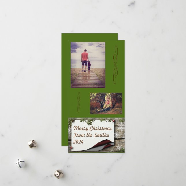 Cartão De Festividades Pine Branch Green Background Christmas (Frente/Verso In Situ)