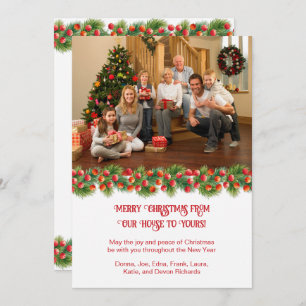 Cartão De Festividades Pine Branches Holly Berries Foto de Natal