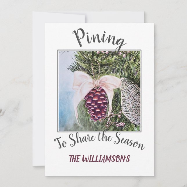 Cartão De Festividades Pine Cone e Fita com foto (Frente)