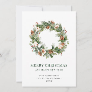 Cartão De Festividades Pine Cones Fir Wreath Feliz Saudação de Natal