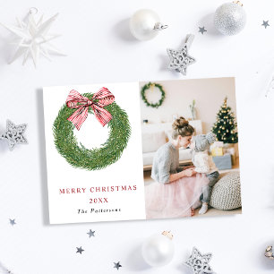 Cartão De Festividades Pine de inverno Fita Vermelha Arco Foto Natal