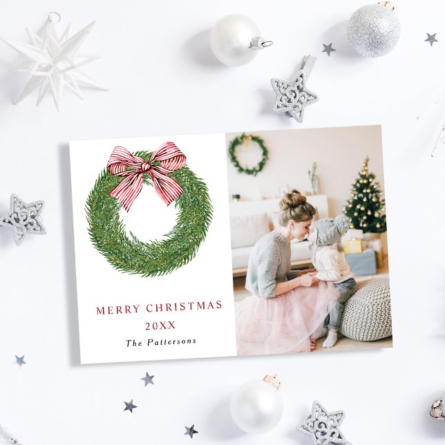 Cartão De Festividades Pine de inverno Fita Vermelha Arco Foto Natal (Criador carregado)