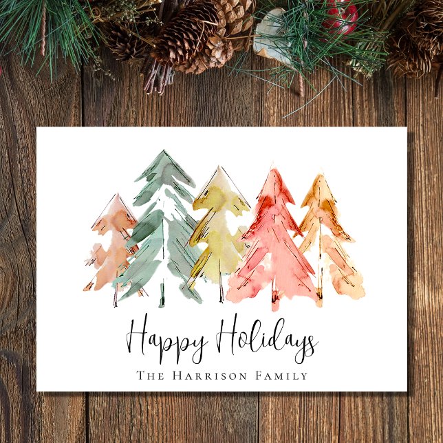 Cartão De Festividades Pine de Natal Aquarela (Spread the love and joy of the season with your friends and family near and far)