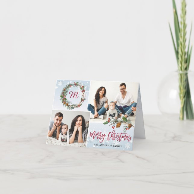 Cartão De Festividades Pine de Natal Cones 3 FOTOS Saudação Dobrada (Frente)