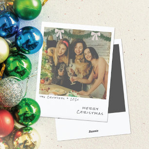 Cartão De Festividades Pine Garland Decorou Foto Instantânea Nostálgica