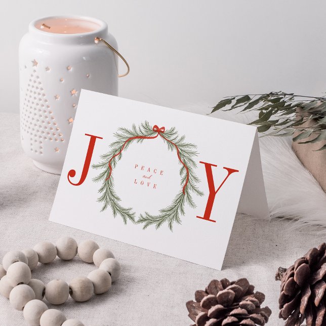 Cartão De Festividades Pine Garland Wreath com o Arco Joy Foto de Natal (Criador carregado)