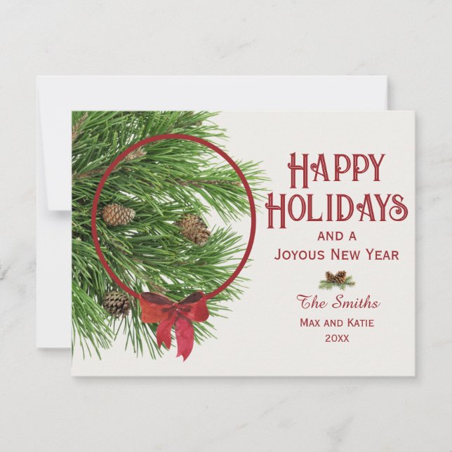 Cartão De Festividades Pine Ornament Flat de Feriados Felizes (Frente)