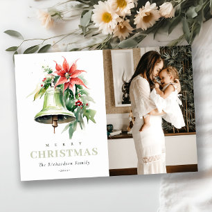 Cartão De Festividades Pine Poinsettia Watercolor Foto de Natal