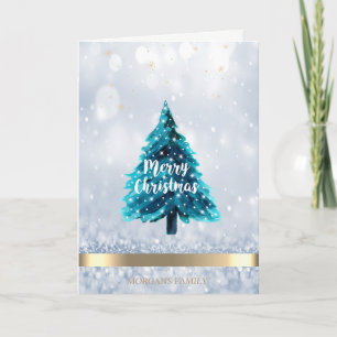 Cartão De Festividades Pine Tree Gold, Companhia de Natal Glitter Bokeh