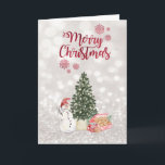Cartão De Festividades Pine Tree,Snowman,Cookies Glittery Bokeh Holid<br><div class="desc">Homem de neve,  papagaios e pinheiros adoráveis no fundo do pinhal.</div>
