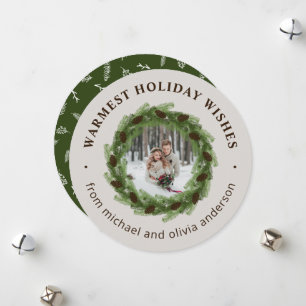 Cartão De Festividades Pine Wreath Merry Christmas Circle Photo