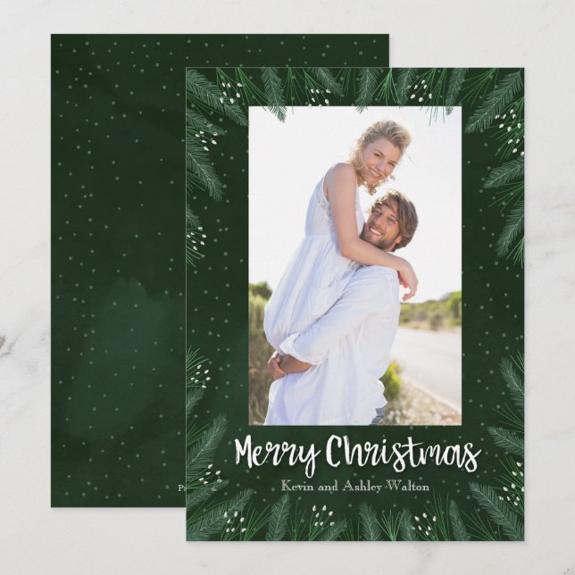 Cartão De Festividades Pines Branches Foto de Natal (Frente/Verso)