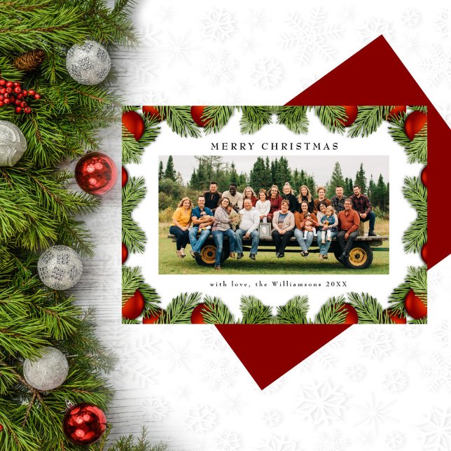 Cartão De Festividades Pines de Natal - Foto verde tradicional (Criador carregado)