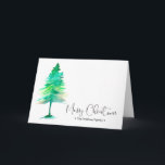 Cartão De Festividades Pinetree de Watercolor de Natal Familiar, Personal<br><div class="desc">O cheiro do pinheiro é tão distinto com o Natal,  envie seus desejos quentes para sua família esta temporada com esta pintura aquosa. Personalize com seu nome de família,  foto,  saudação e aprovação. Disponível em tamanhos diferentes.</div>