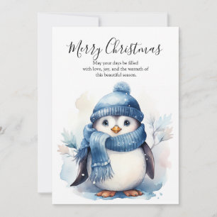 Cartão De Festividades Pinguim Aconchegante de Inverno