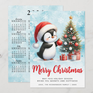 Cartão De Festividades Pinguim Azul e Vermelho Festivo Feliz Natal
