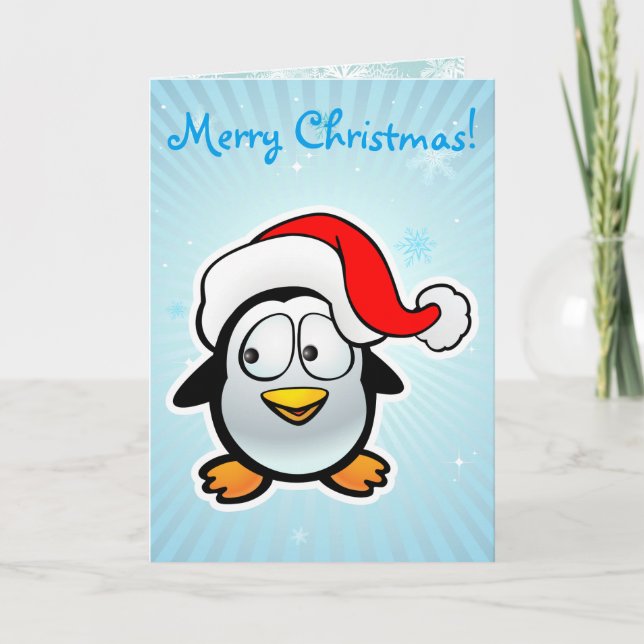 Cartão De Festividades Pinguim Bebê Personalizável Com Chapéu De Papai No (Frente)