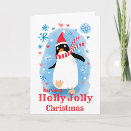 Cartão De Festividades Pinguim bonitinho de Natal Holly com amor de:
