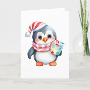 Cartão De Festividades Pinguim bonito e feliz com VAZIO de lanche